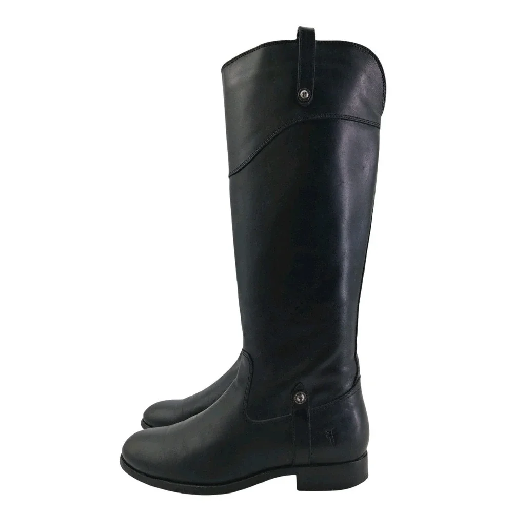 Frye Boots Womens Size 8 B Black Leather Riding Knee High Zip Extended Calf 4001